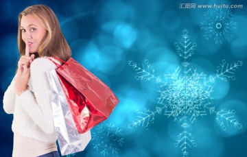 金發(fā)女人拎著購物袋的復(fù)合形象