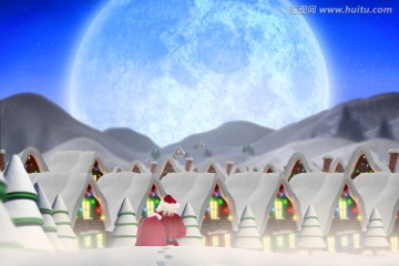 圣誕老人在雪地里行走的復(fù)合形象