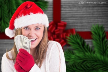 金發(fā)女人拿著紙幣的復合形象