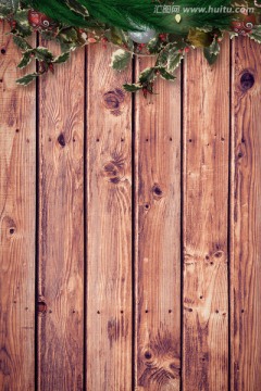 木板背景和圣诞花环