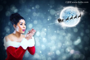 漂亮女人吹著氣的復(fù)合形象