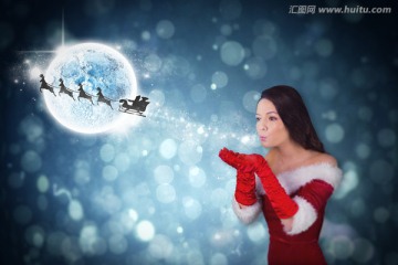 漂亮女人吹著氣的復(fù)合形象