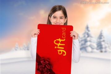 女人微笑著拿著裝飾卡的復(fù)合形象