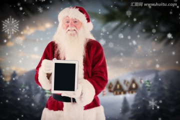 圣诞老人拿着平板电脑的复合形象