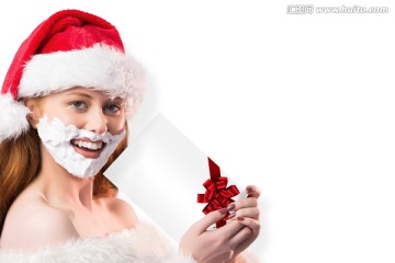 女人微笑著拿著禮物的復(fù)合形象
