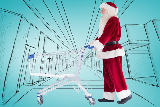 圣诞老人推购物车的复合形象
