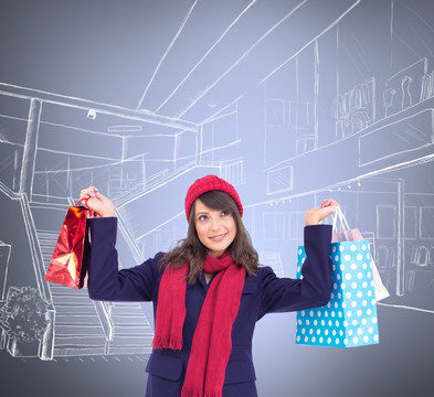 女人拎着购物袋的复合形象