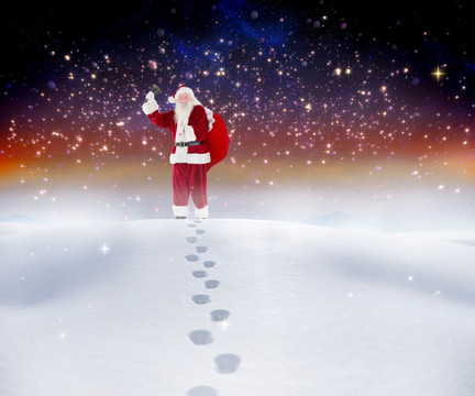 圣诞老人在雪地里行走的复合形象