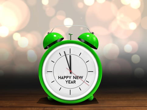 綠色鬧鐘新年快樂的復(fù)合形象