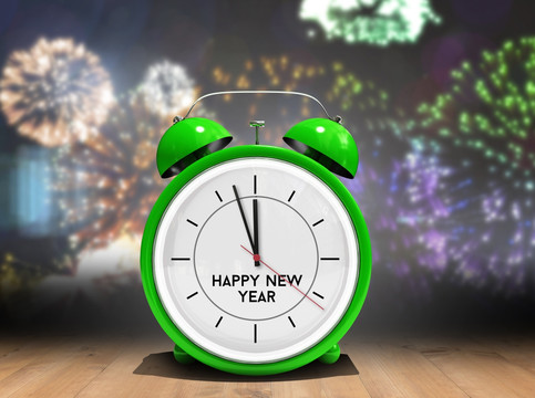 綠色鬧鐘新年快樂 