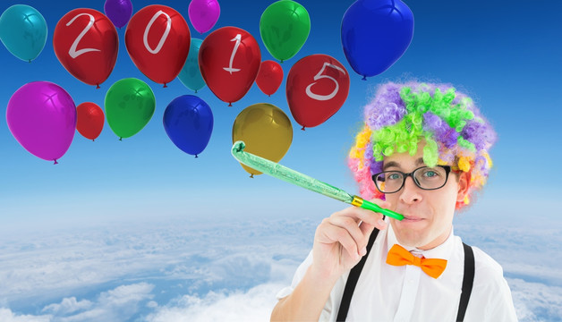 男人戴著假發(fā)吹喇叭的復(fù)合形象