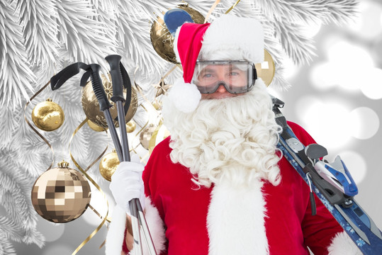 圣诞老人拿着滑雪器具的复合形象