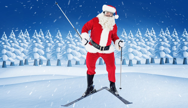 圣诞老人滑雪的复合形象