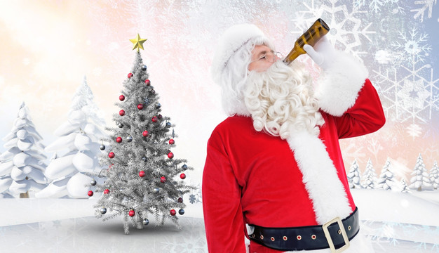 圣诞老人喝啤酒的复合形象
