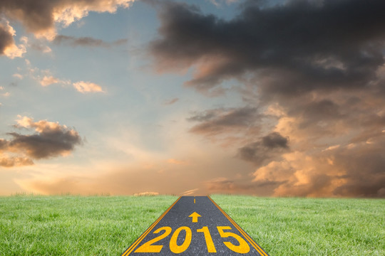 草地上通往2015的馬路