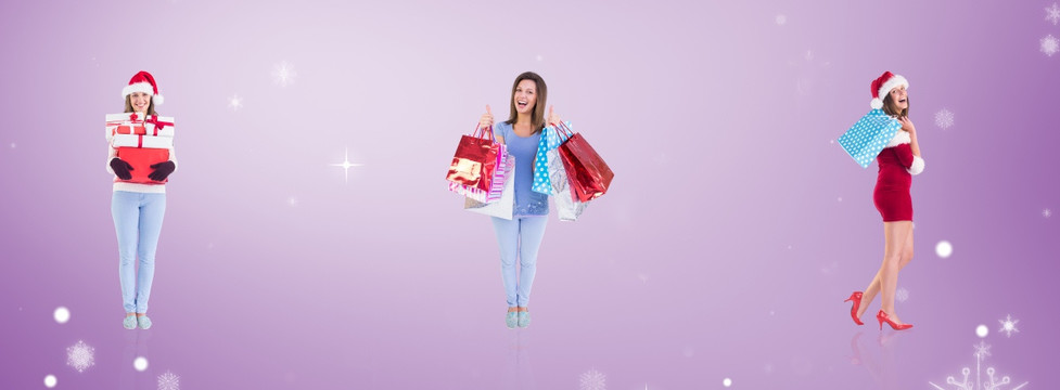 年輕的黑發(fā)女人拿著購物袋