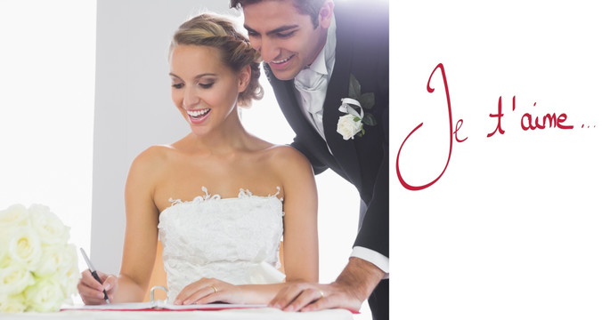 年輕夫婦結(jié)婚登記簽字的復(fù)合形象