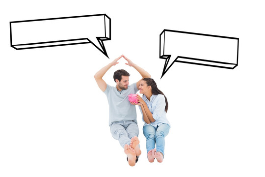 夫婦微笑著拿著儲(chǔ)蓄罐的復(fù)合形象