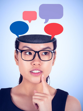 女人戴著眼鏡思考的復(fù)合形象