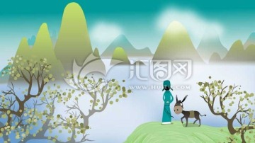 古代文人看遠(yuǎn)山邊上還有驢
