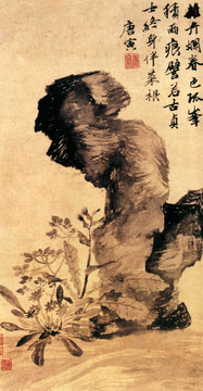 立石叢卉圖 唐寅