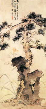 松石萱花圖 陳淳