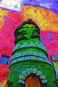 建筑油畫
