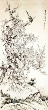 陳嘉言 竹石梅鵲圖