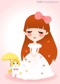 女孩和貓咪 貓咪打傘