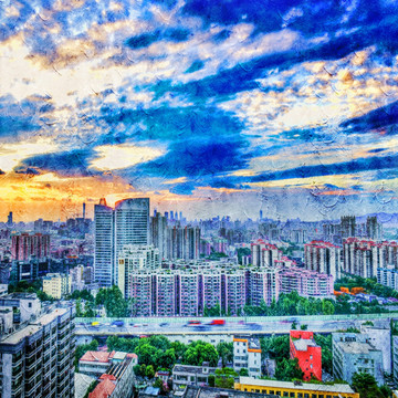 建筑油畫