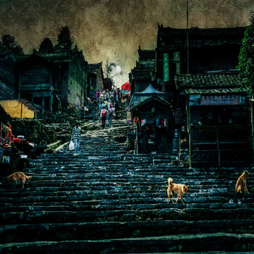 古老鄉(xiāng)村油畫