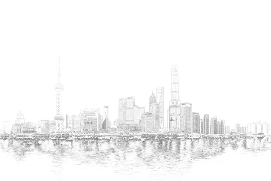 上海外灘全景線描