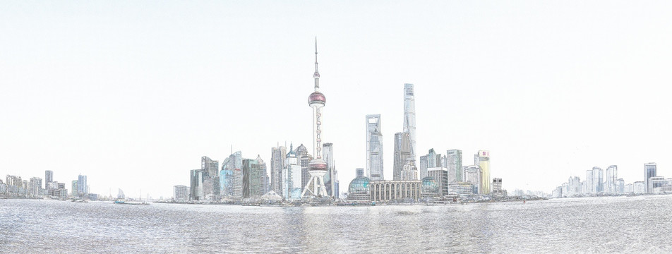 上海外滩全景线描 大画幅