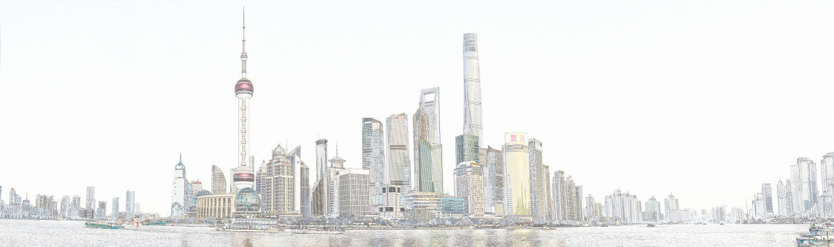 上海外灘全景線描 大畫幅
