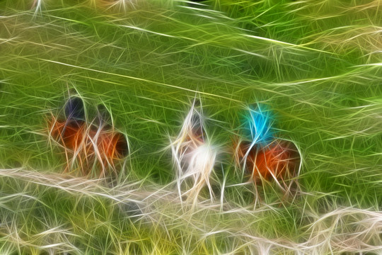 電腦畫 草原馬隊