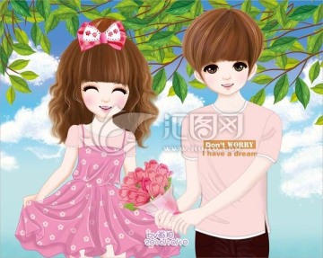可小妞浪漫情侶小清新圖PSD