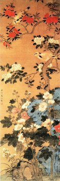 虞沅 榴葵雙鸝圖