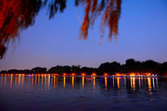 树影婆娑什刹海夜景