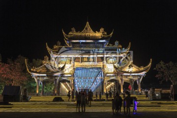 古建筑都江堰最美廊桥南桥夜景