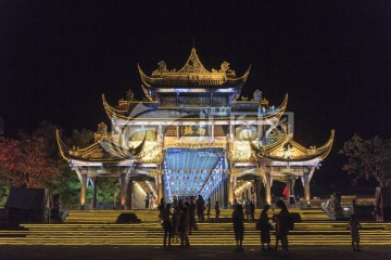 古建筑都江堰最美廊桥南桥夜景