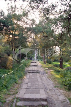 夕阳下的北京景山登山道