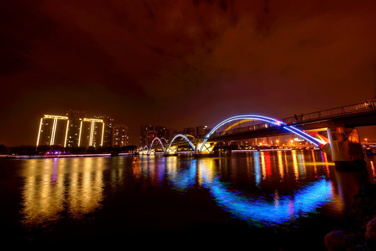 金华金虹桥夜景 全景 蓝色