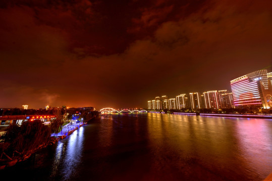 金华婺江北岸夜景 五百滩全景