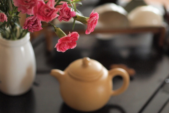 鲜花与茶壶 生活情趣