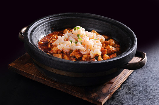 麻婆豆腐煮鲜虾