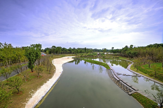 兰溪兰湖 花溪叠水 水池全景