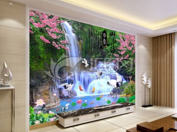山水情中式電視背景圖