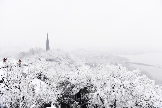 杭州 西湖雪景 保叔塔