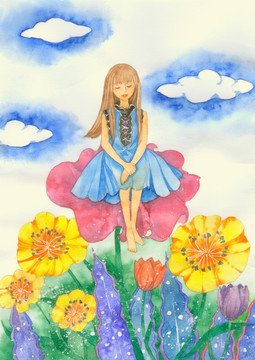 花朵上的女子