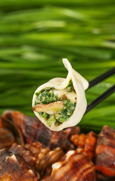 韭菜海螺饺子